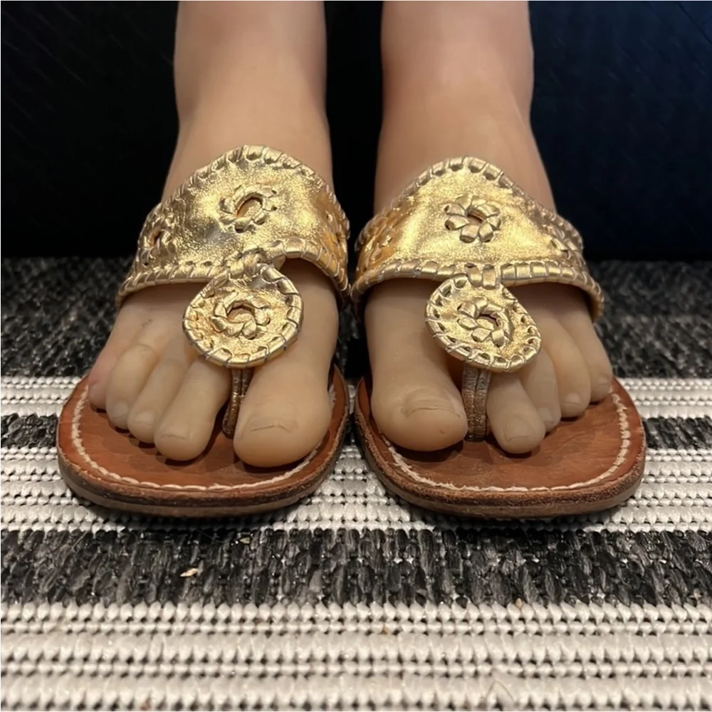 Authentic Jack Rogers signature designer gold leather sandals sz 8